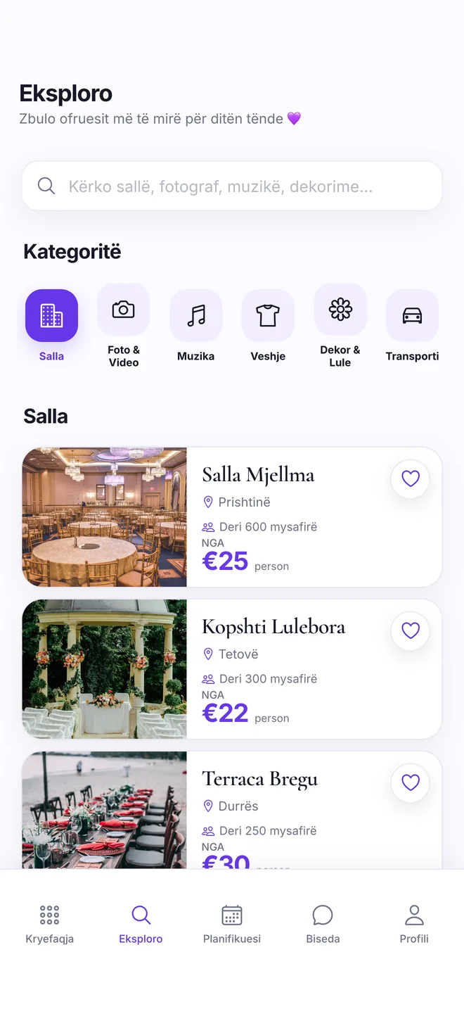 Explore: Browse venues and photographers and save your favourites.